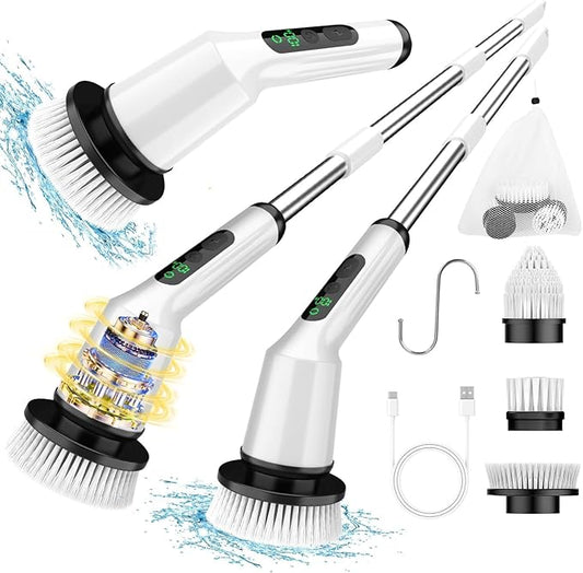 Electric Spin Scrubber,Cordless Shower Cleaning Brush IPX7 Waterproof with 3 Replaceable Brush Heads, Adjustable Extension Handle and Power Dual Speed,Power Scrubber for Bathroom Tub Tile Floor Car 5