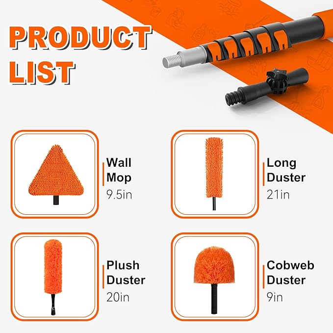 SISUPASSIE 30FT Reach Duster Cleaner Kit, Dusters for Cleaning with Extension Pole, Baseboard & Wall and Window Cleaner Mop for Fan Blades, High Ceiling and Cobweb