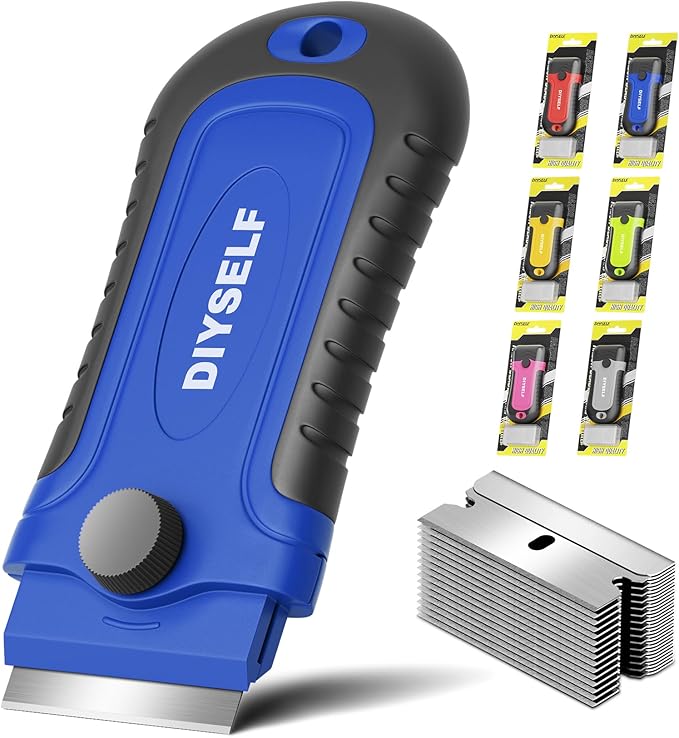 DIYSELF 1 Pack Razor Blade Scraper, Glass Scraper with Extra 15 Blades, Professional Razor Scraper for Glass Stove Top, Window, Cooktop Cleaning, Precision Scraper Tool for Kitchen