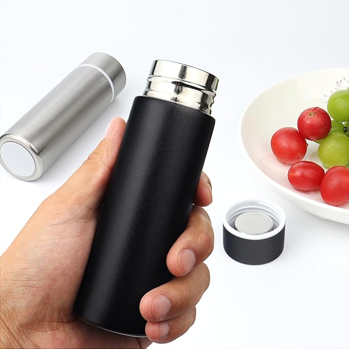 Cute Small Water Bottle, 4.4 Fl. Oz, Pack of 2, Mini Slim Flask for Kids, Portable Skinny Purse Water Bottle, Vacuum Insulated Reusable Leak Proof Stainless Steel Cup