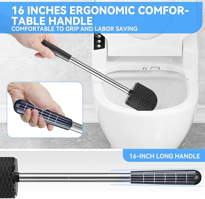 TRENTI Toilet Brush and Holder Set, Ventilated Holder, Compact Toilet Brush Set for Bathroom Deep Cleaning (2, Black)