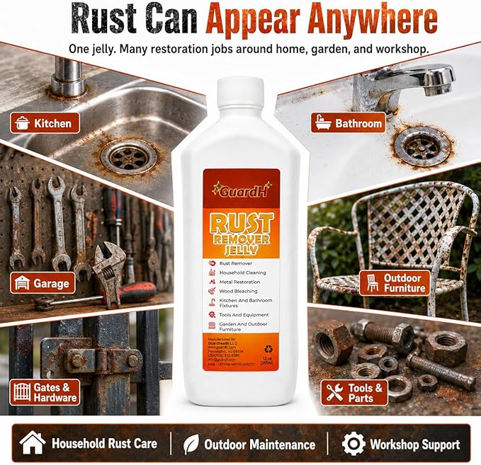 GuardH Rust Remover Jelly, 12 oz | Multi-Purpose Gel for Metal Surfaces, Auto Parts, Household Items, and Antiques