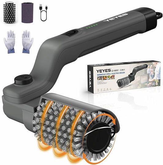 YEYES Electric Grill Brush for Outdoor Grill - Cordless Rechargeable BBQ Cleaner with 7-Angle Adjustable Head, 2600mAh Power Rotary Grill Cleaning Brush for Gas Charcoal Grates (Gray)