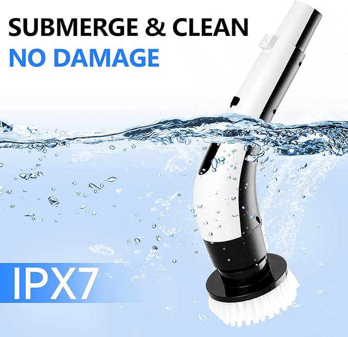 Cordless Electric Spin Scrubber with 8 Brush Heads Power Handheld Scrubber Cleaning & Shower with Adjustable Handle, IPX7 Waterproof for Shower Tile Grout Tub Tile Floor Bathroom Cleaning