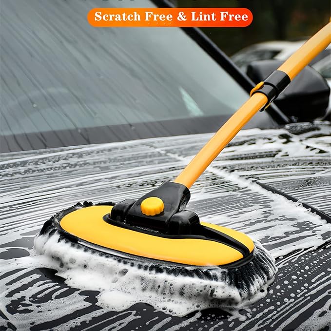 MVEQRRN Upgrade Car Wash Brush Mop with Long Handle,Chenille Microfiber Car Wash Brush Car Cleaning Brush Kit Car Wash Mop Supplies Car Washing Brush with Scratch-Free Replacement Head