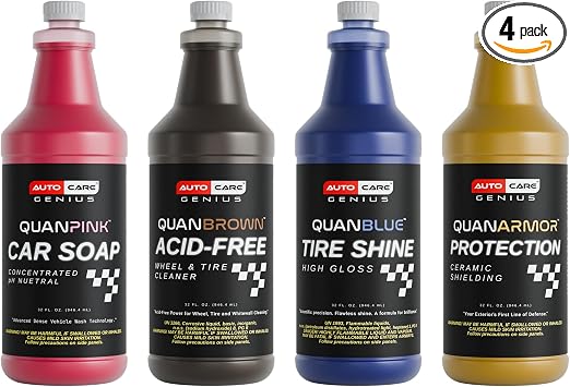 Quan Complete Wash & Protect Kit – Car Detailing Bundle – pH-Neutral Car Wash Soap, Acid-Free Wheel & Tire Cleaner, High