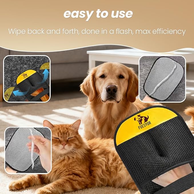 2 Pack Pet Hair Remover Gloves for Dogs & Cats, Reusable Static Fur Remover Mitt, Lint Cleaner for Clothes, Couch, Carpet, Car Seats
