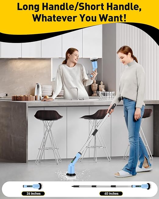 Electric Spin Scrubber for Cleaning Bathroom, Shower Scrubber Cordless Cleaning Brush with IPX7 Waterproof & 2 Speed, 3 Brush Heads, Bathroom Cleaning Supplies for Shower Tub Kitchen Tile Toilet Sky