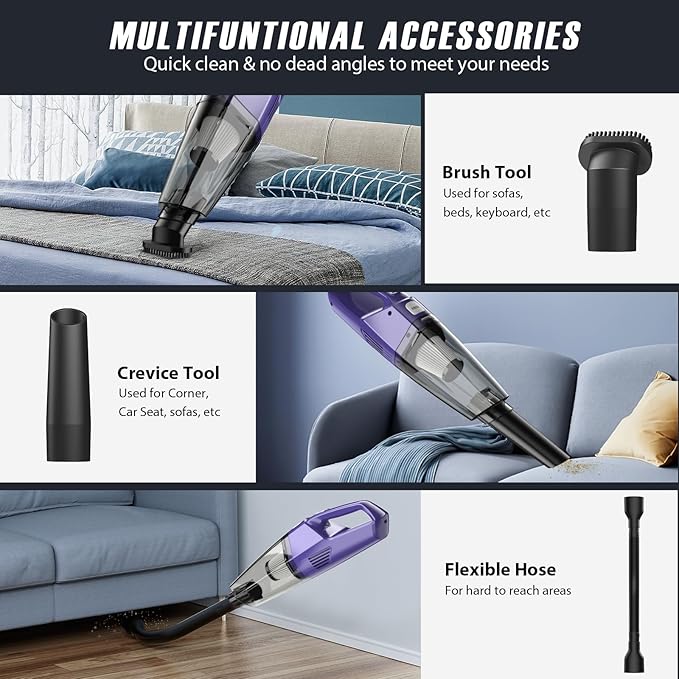 Bossdan Handheld Vacuum Cordless – Car Vac Portable with 8KPA & Multi Accessories & Low Noise, Lightweight Hand Held Vacuum Cordless Rechargeable for Car/Home/Dust/Pet Hair, Mine Portable Vacuum