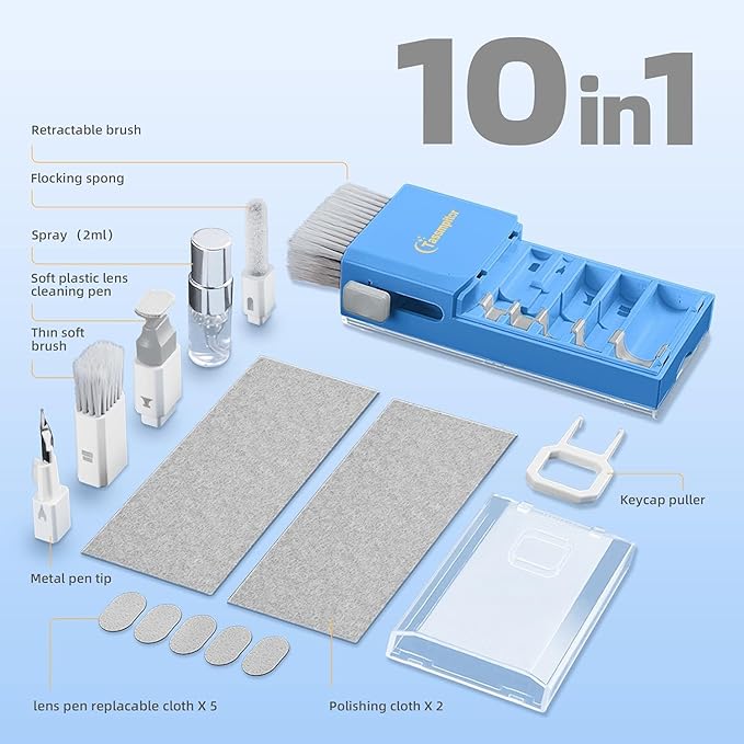 Tassmpitor Laptop Cleaning Kit, All in 1 Keyboard Cleaning kit for MacBook iPad iPhone, Compact Keyboard Cleaner with Brush and Spray for Tablet, Airpods, Earbud, Computer Screen, PC Monitor, SkyBlue