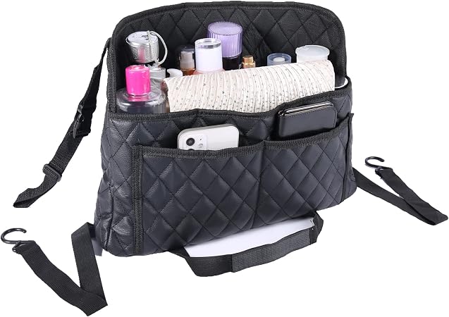 Car Pocket Handbag Holder - Leather Seat Back Organizer Barrier for Backseat Pet, Kids - Black