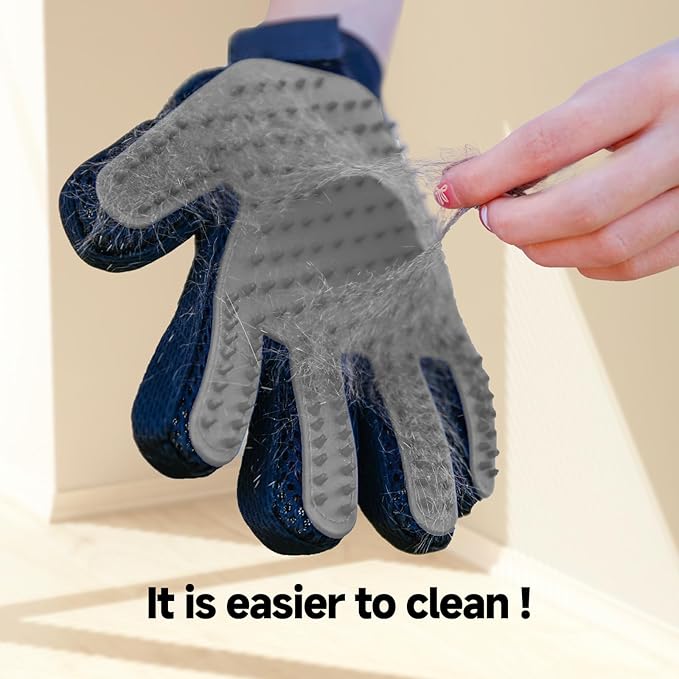 NVNAN Pet Hair Removal Glove for Dogs & Cats, 2-Pack 2-in-1 Deshedding Brush & Massage Mitt - Grooming Gloves for Shedding Control, Bathing and Washing, Safe for Short/Long Hair Pets (Gray))