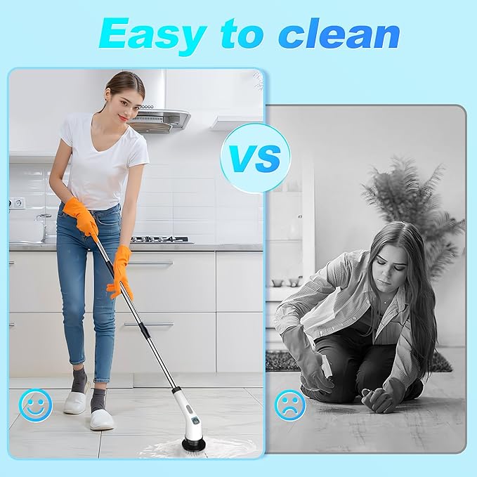 Electric Spin Scrubber for Cleaning Bathroom - Cordless Power Scrubber with 7 Brushes Heads - Shower Cleaner Brush with Long Handle, IPX7 Waterproof Scrub Brush for Bath Tub Tile Grout Glass Tool