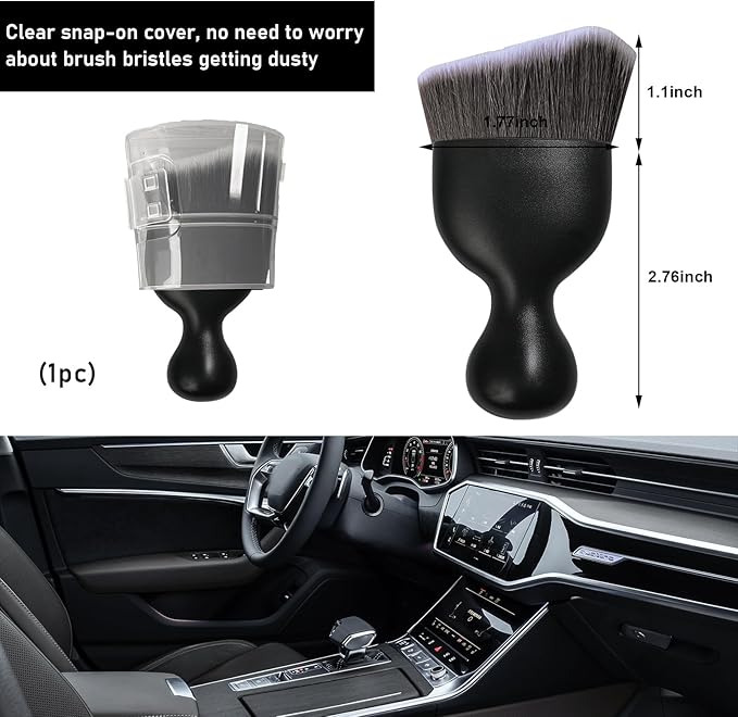 Ziciner Car Detailing Brush, Curved Soft Bristles Auto Removal Dust Collectors, Universal Vehicle Dashboard, Air Conditioner Vents etc Interior Cleaning Tool Accessories (Brown/White)