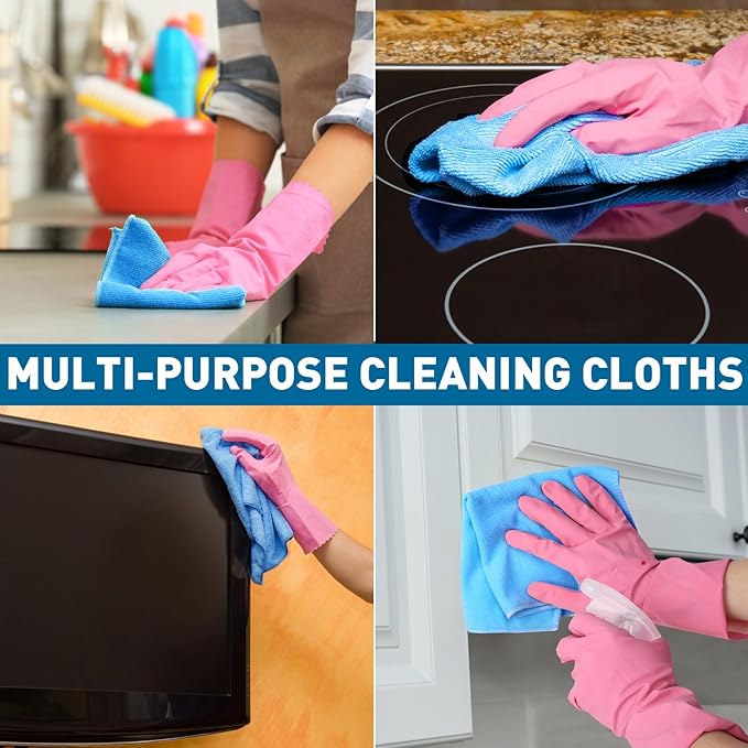 TEAWOO Microfiber Cleaning Cloths-50 Pack, Microfiber Towels Bulk, Towels for Cars & Home, Cleaning Rags Blue (12x12 inches)