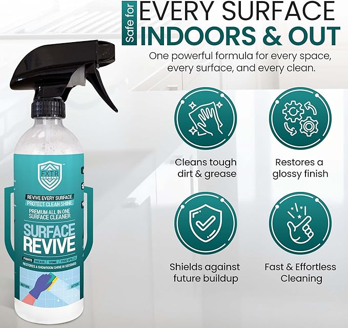 Fixture Shield Revive Kitchen and Bathroom Cleaner with SiO₂ Multi‑Surface Cleaner Spray for Home Cleaning – Streak‑Free Stainless Steel, Glass, Tile & Countertop Shine and Protectant