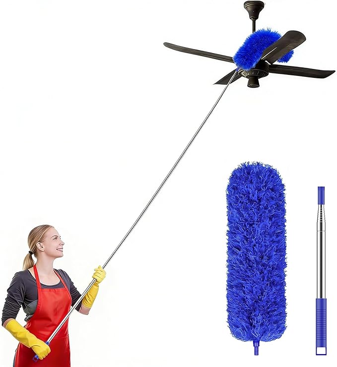 SetSail Extra-Long Dusters with Extension Pole 100-inch for Cleaning Bendable Microfiber Head Washable Ceiling Fan Cleaner Duster for Corner, High Ceilings, Furniture, Blue