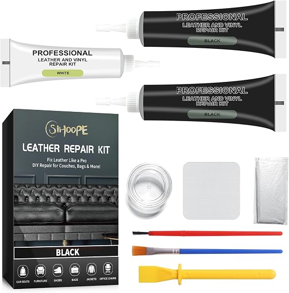 Car Leather Repair Kit for Furniture, Vinyl Repair Kit for Car Interiors Seat, Leather Filler, Fixes Tears, Holes, Scrat