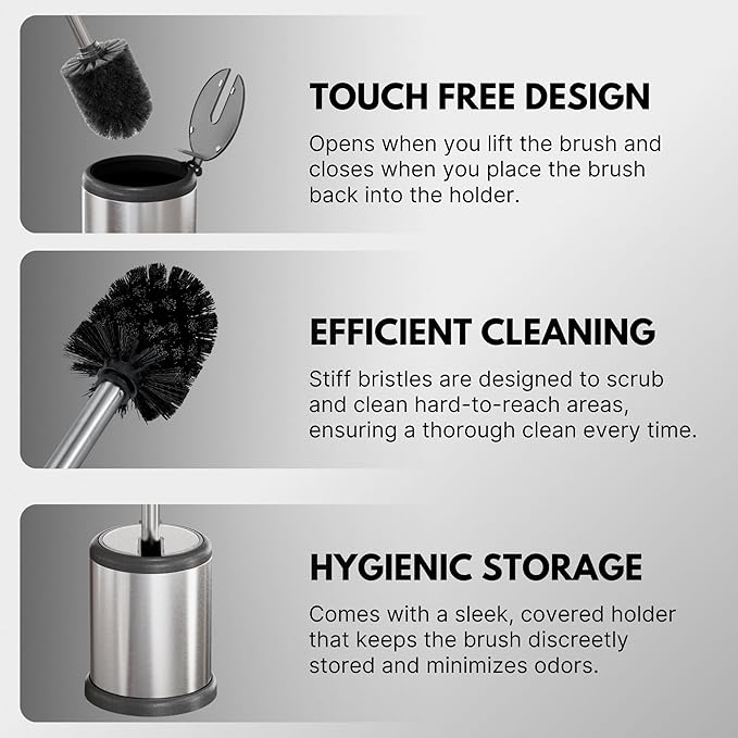 ToiletTree Products Toilet Brush with Lid - Sleek Toilet Bowl Brush and Holder - Toilet Scrubber Brush Set with Heavy-Weight Base - Lidded Toilet Bowl Cleaner Brush and Holder - Chrome (2 Pack)