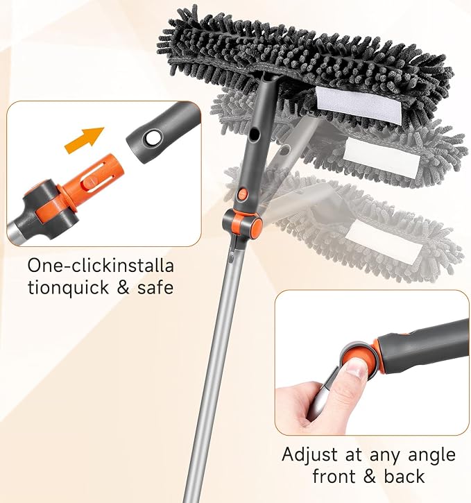 Chabatree Window Squeegee Cleaner Set 2-in-1 Window Cleaning Tool with Extendable Pole, Window Cleaning kit with Bendable Head for Indoor & Outdoor Glass for Car Indoor Outdoor High Windows