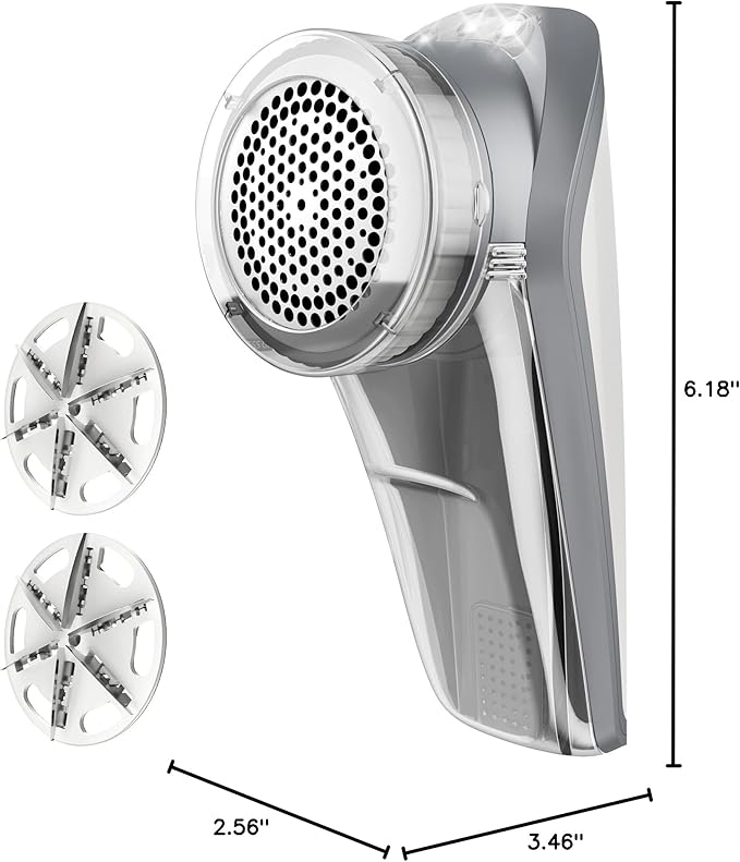 MR.SIGA Fabric Shaver and Lint Remover, Battery Operated Portable Lint Shaver with LED Lights, 2 Replaceable 6-Leaf Blades, Cream/Gray