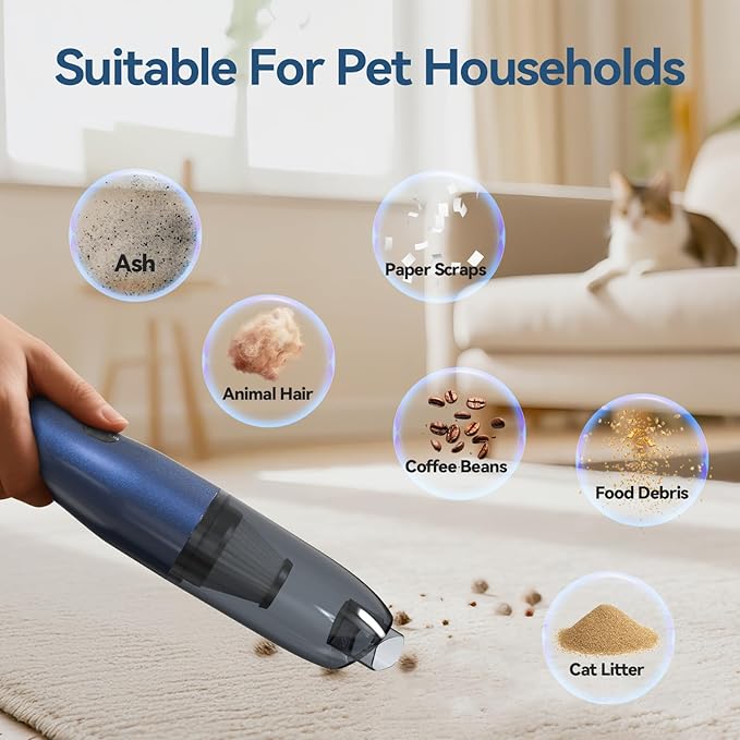 Handheld Vacuum Car Vacuum, 2 in 1 Air Duster Mini Vacuum Cleaner Small Portable Rechargeable Car Seats, Home, Quick Cleanup, Strong Suction, Lightweight, Includes Crevice Nozzle & Brush -H2