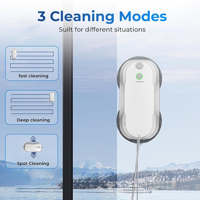 Tosima W5 Window Cleaning Robot, Dual Direction Auto-Spray Smart Window Cleaner with Triple Safety System, Smart Navigation, Remote Control, for All Smooth Surfaces, with 8 Rags, White Robotic Vacuums