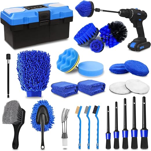 TTRCB 27Pcs Car Detailing Kit, Car Cleaning Kit, Car Detailing Brush Set, Drill Brush Set, Car Detailing Brushes, Car Wa