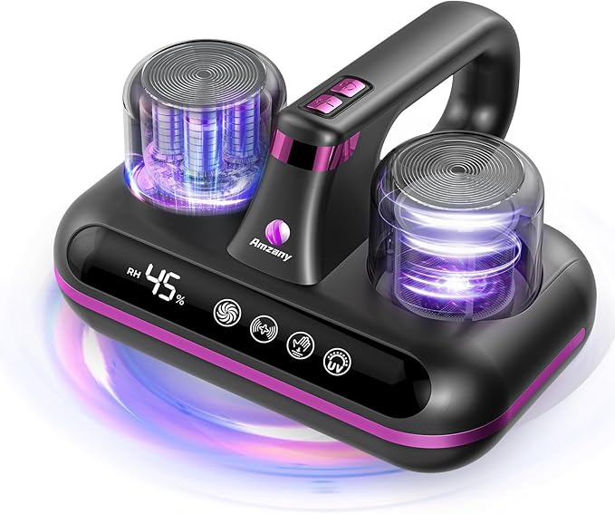 Amzany Mattress Vacuum Cleaner - 5-in-1 Cordless Bed Vacuum Cleaner, Powered by Ultrasonic Technology, 16Kpa Strong Suction,Low Noise,Suitable for Dust, Pet Hair, Etc - Gray Purple