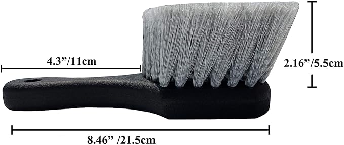 Wheel & Tire Brush for Car Rim, Soft Bristle Car Wash Brush, Cleans Tires & Releases Dirt and Road Grime, Short Handle for Easy Scrubbing Black