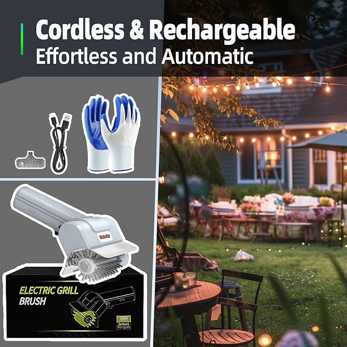 Electric Grill Brush and Cleaner - Cordless Rechargeable BBQ Cleaning Tool with Stainless Steel Removable Head, Dishwasher Safe, USB-C 4000mAh Battery for Grill Grates(Grey)