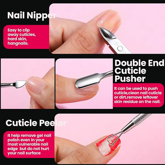 FANDAMEI Nail Remover Kit, Soak Off Kit with Soak Off Clips, Lint Free Wipes, Polish Remover Bottle, Cuticle Nippers, Pusher, Peeler. Cuticle Oil. Nail Files and Buffers. Gel Nail Remover Tools Set
