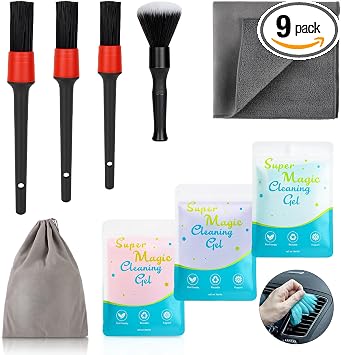 TICARVE 9Pcs Car Cleaning Kit for Dashes Air Vents Keyboards Electronics