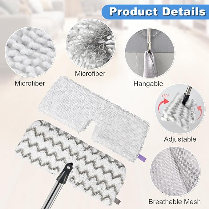 Microfiber Mops for Floor Cleaning, Dust Flat Flip Mop for Hardwood Floors with 2 Heavy Scrub Mop Pads & 2 Soft Pads and Adjustable 58” Mop Handle, Dual-Action Washable Floor Mops for Wet & Dry Clean