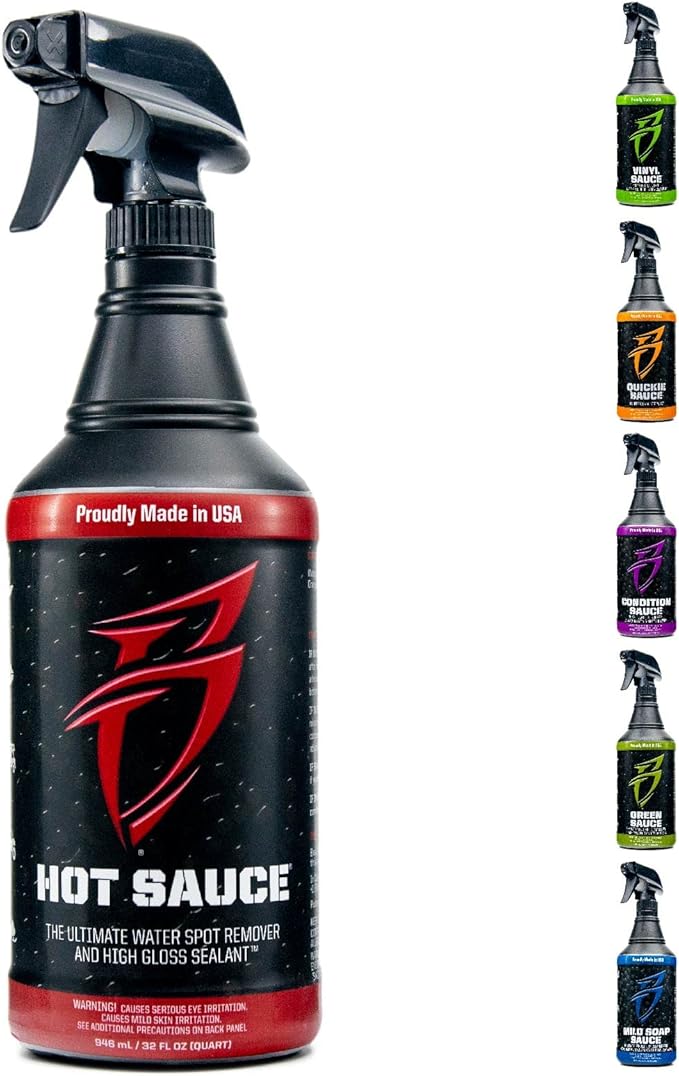 Bling Sauce Hot Sauce Premium Hard Water Spot Remover w/High-Gloss Wax Sealants for Boats, Cars, RVs, Powersport Vehicles, 32 oz.
