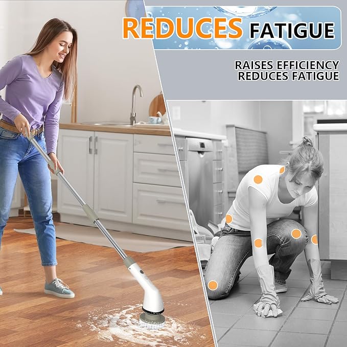 kunlabori 2024 Super Strong Electric Spin Scrubber 450 RPM, 7 Replaceable Brush Heads Shower Scrubber, Adjustable Cleaning Brush, Electric Scrubber for Bathroom Tub, Tile, Floor, Car, Gray