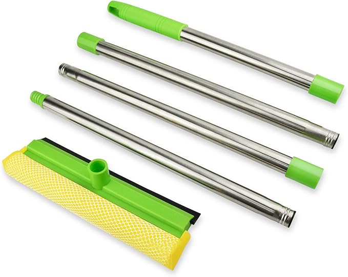 Window Squeegee, Squeegee for Window Cleaning, 2 in 1 Squeegee Window Cleaner with 58'' Long Handle,Window Washing Kit with Extension Pole for Shower, Windshield, Mirror, Gas Station, Glass