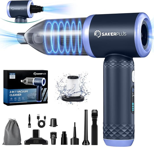 SakerPlus Car Vacuum Cleaner- 3 in 1 Cordless Handheld Vacuum Cleaner, 13000Pa High Power Car Vaccum Cleaner with Brushless Motor,Adjustable Cars Vaccum Portable Cordless for Cars,Desktop-DBS03