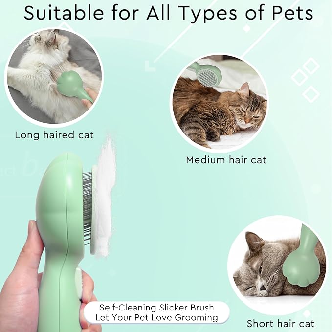 Cat Grooming Glove Brush,Self-Cleaning Slicker Pet Brush for Short and Long Haired Pets,Dog Bath Brush for Shedding and Grooming,Removes Loose Hair and Tangles,Promote Circulation