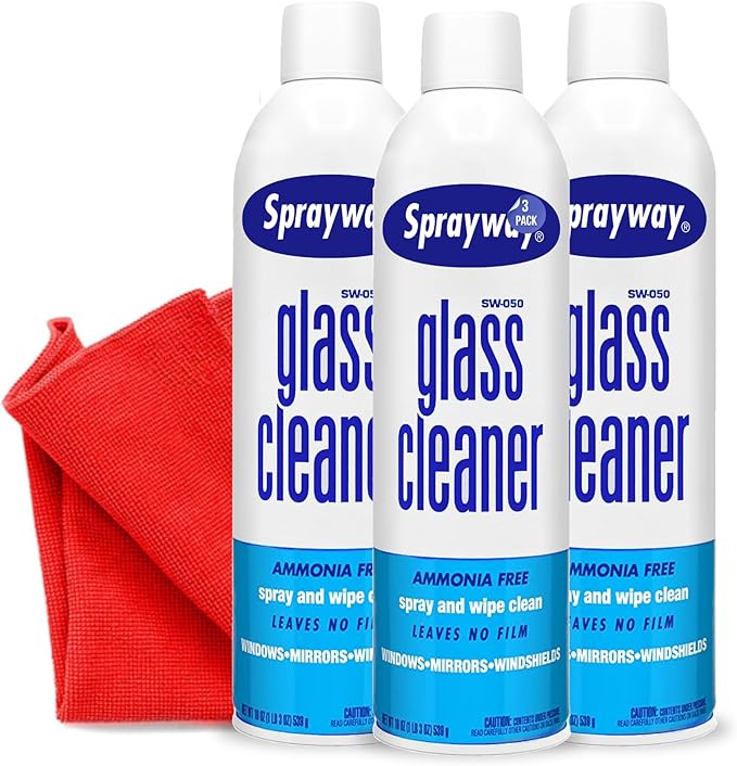 Sprayway Glass Cleaner w/Microfiber Cleaning Cloth - Streak-Free Shine, Safe Formula, Multi Surface Glass, Door, Mirror & Window Cleaner Foam