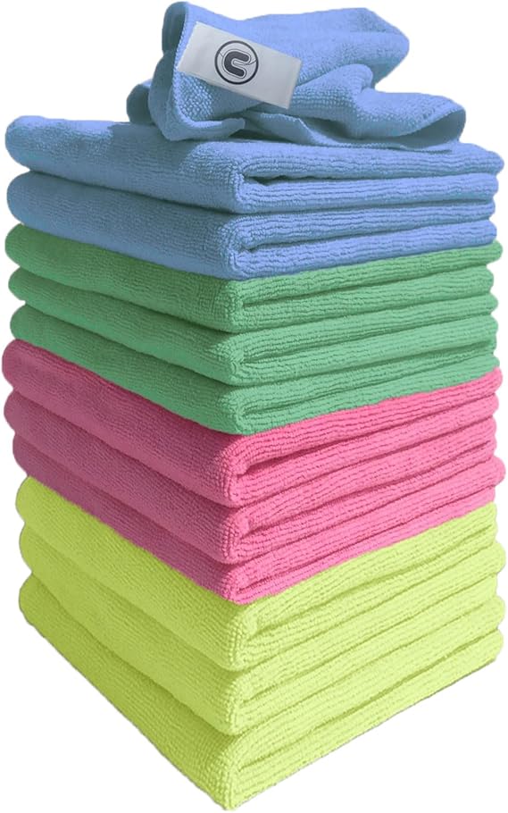 DCS Microfibre Cleaning Cloth, Assorted, Pack of 12, L Size: 15.7'' x 15.7'' (40x40 cm). Super Soft Premium Streak Free 