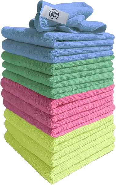 DCS Microfibre Cleaning Cloth, Assorted, Pack of 12, L Size: 15.7'' x 15.7'' (40x40 cm). Super Soft Premium Streak Free 