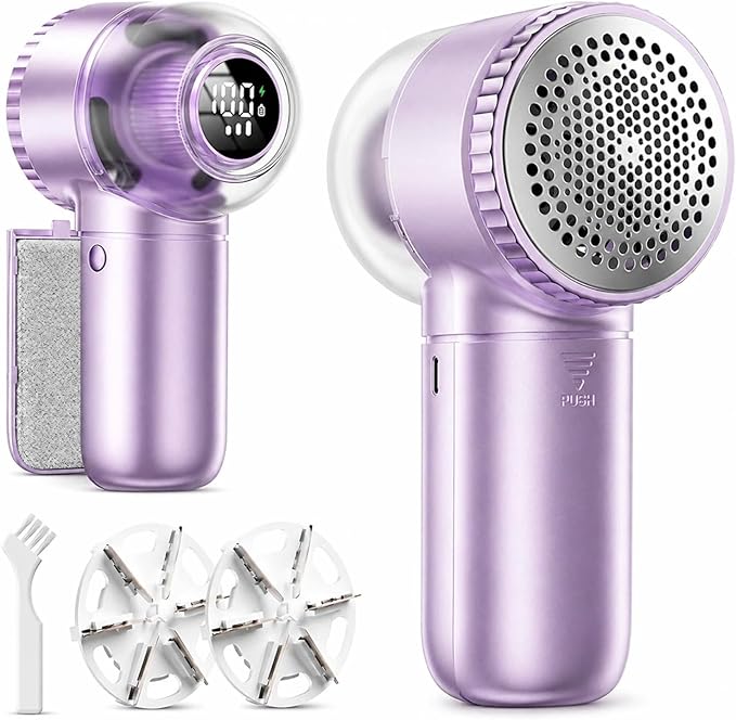 Fabric Shaver with Lint Brush, Large Lint Shaver with Digital Display, 3-Speeds Lint Remover with 6-Leaf Blades, Electric Sweater Shaver to Remove Pilling for Clothes, Furniture