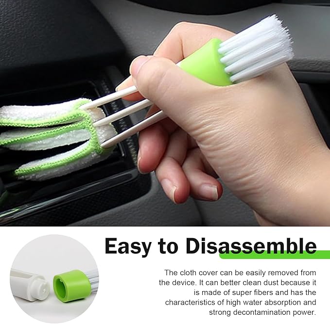 3 PCS Mini Car Air Vent Gap Duster Brush, Double Ended Soft Bristle Dashboard Window Blind Duster, Deep Cleaning Car Interior Dust Remover Tool for Most Cars SUVs Trucks (Green)
