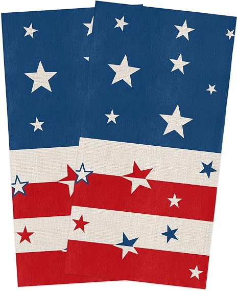 July 4th Microfiber Kitchen Towels Set of 2, Patriotic American Flag Absorbent Dish Towel for Kitchen/Bathroom Decorativ