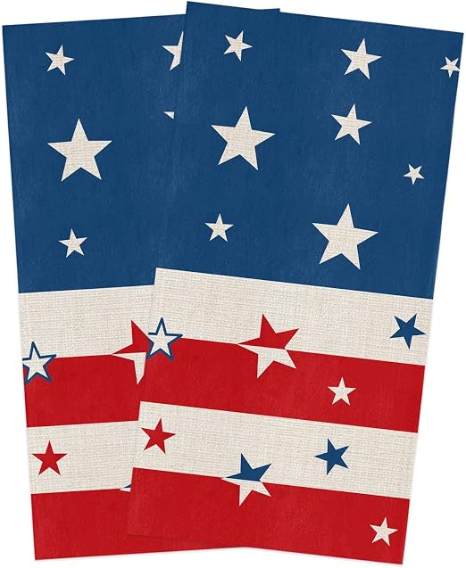 July 4th Microfiber Kitchen Towels Set of 2, Patriotic American Flag Absorbent Dish Towel for Kitchen/Bathroom Decorativ