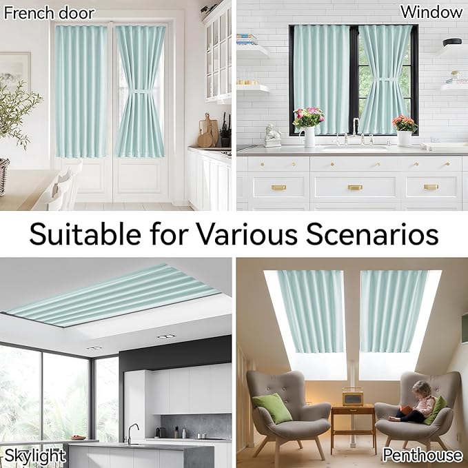 Vatge French Door Curtain Front Door Curtains for Glass Window,Sidelight Curtains for Front Door, 1 Panel, W25 x L72, Aqua