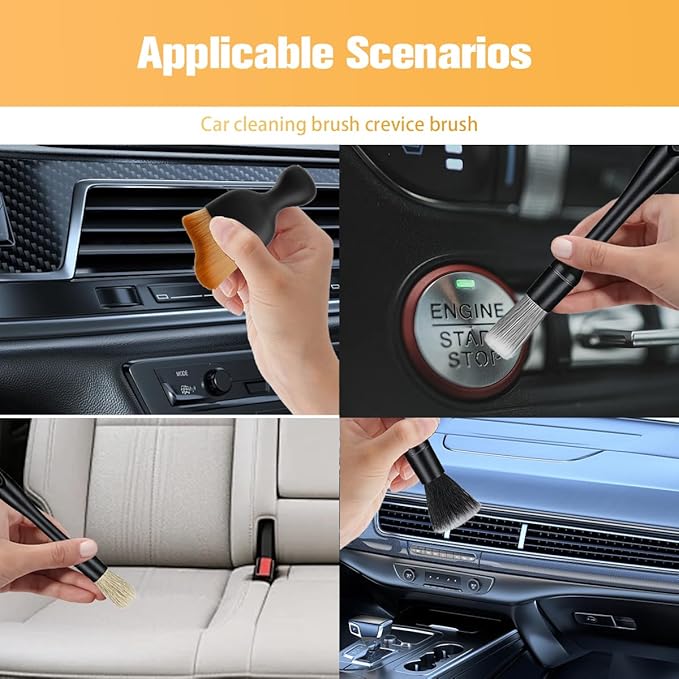 5PCS Car Detailing Brush Kit, Including 3 Ultra Soft No Scratch Boar Hair & 2 Vent Cleaning Brushes, Multi-Use Automotive Interior Detailing Kit, Universal for Most Vehicles