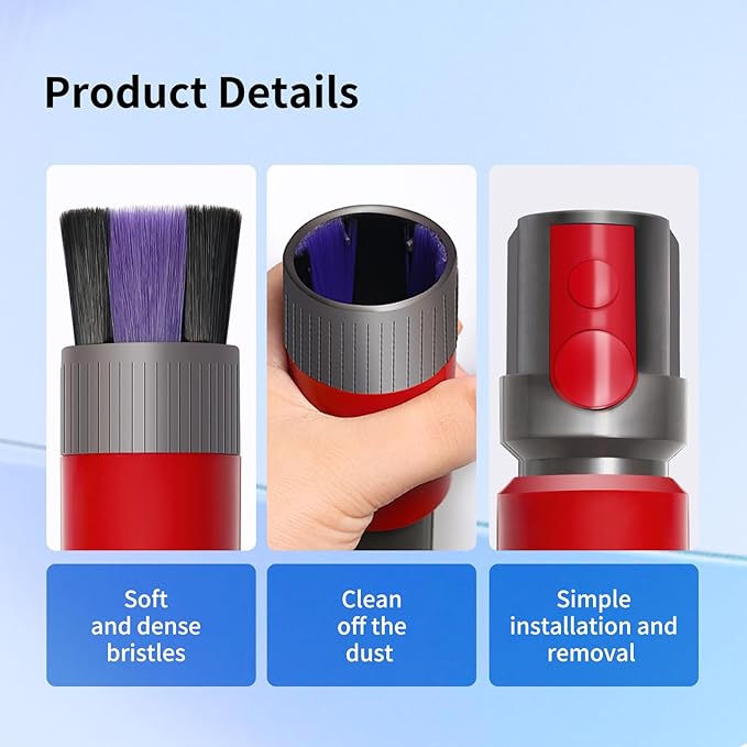 Soft Bristle Dust Brush Compatible with Dyson V7 V8 V10 V11 V15 Vacuum Cleaner - Traceless, Scratch free, Self cleaning, Compact Design for Fine Surfaces, Dust Brush Vacuum Attachment