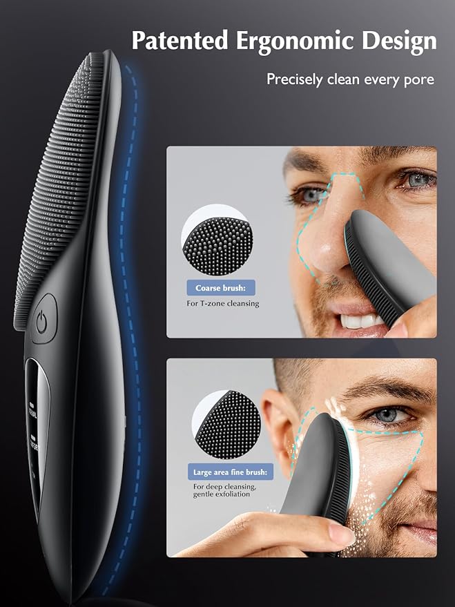 COSLUS JMY05 Silicone Face Scrubber Facial Cleansing Brush: Portable Waterproof Rechargeable Face Wash Brush, 4 Cleansing Modes, Electric Face Exfoliator for Men Women Cleaning, Exfoliating, Massaging